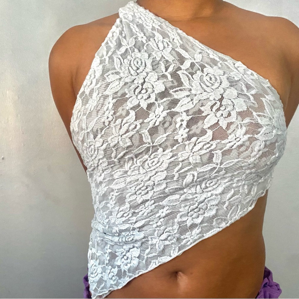 White Lace One-Shoulder Top